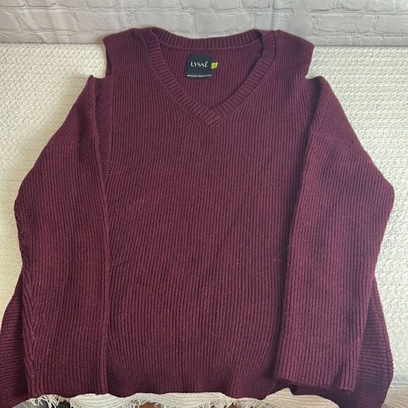 LYSSE LONG SLEEVE SHOULDER CUT OFF SWEATER - Picture 1 of 10